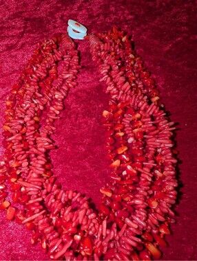 Multi-Strand Red Coral Chip Necklace with White Clasp
